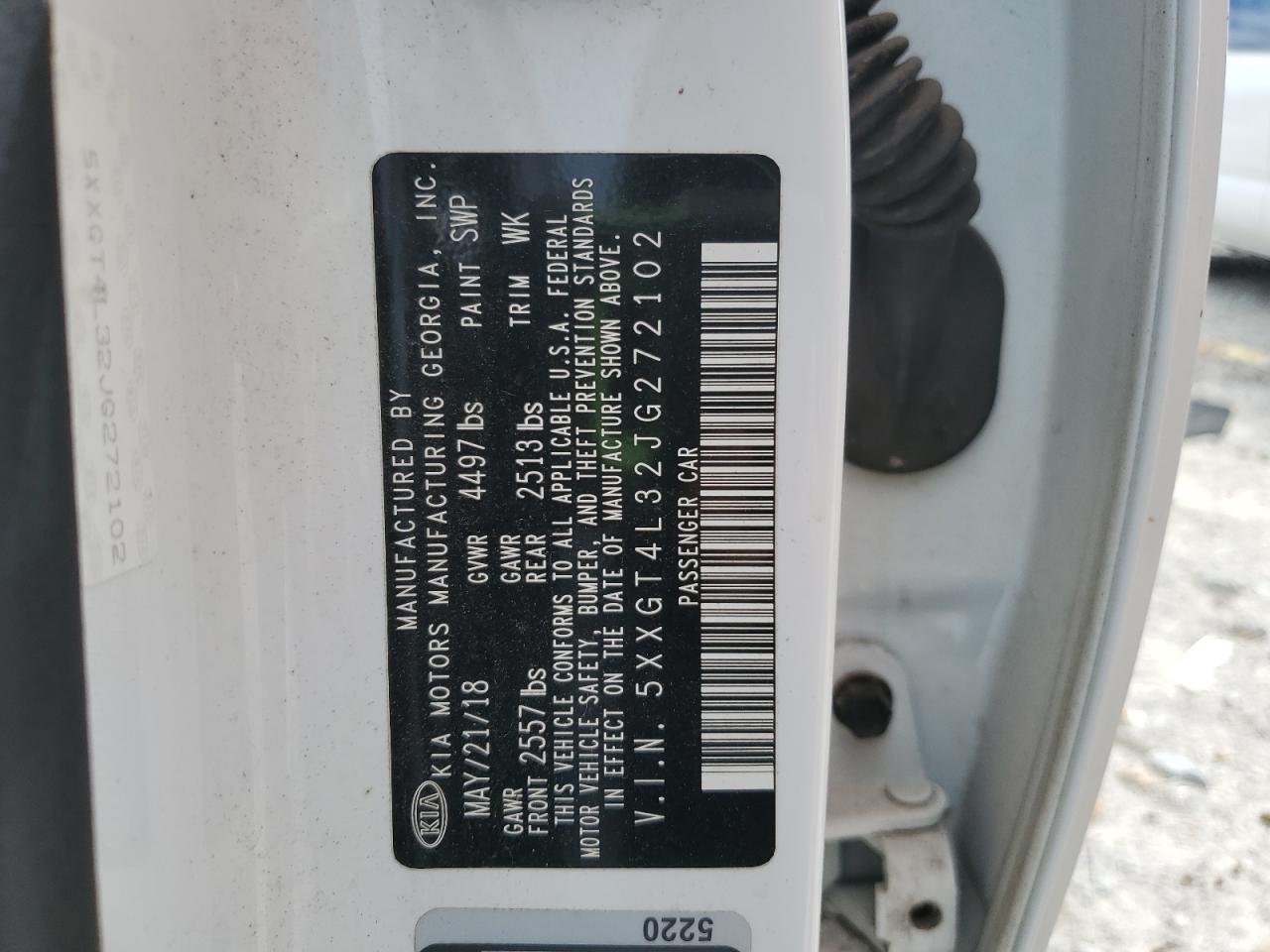 2018 Kia Optima Lx VIN: 5XXGT4L32JG272102 Lot: 85313725