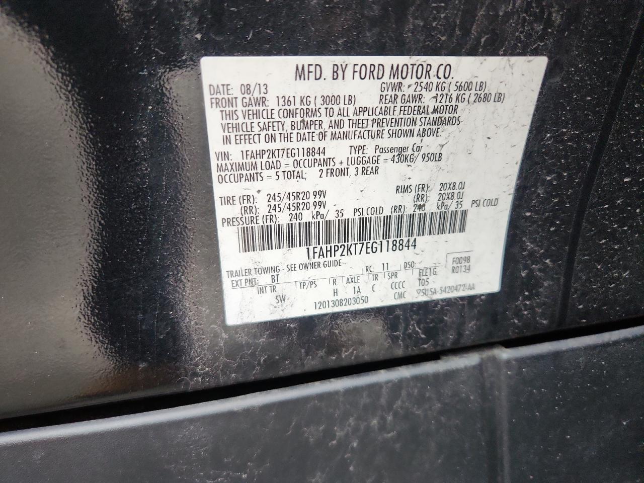 2014 Ford Taurus Sho VIN: 1FAHP2KT7EG118844 Lot: 90501265