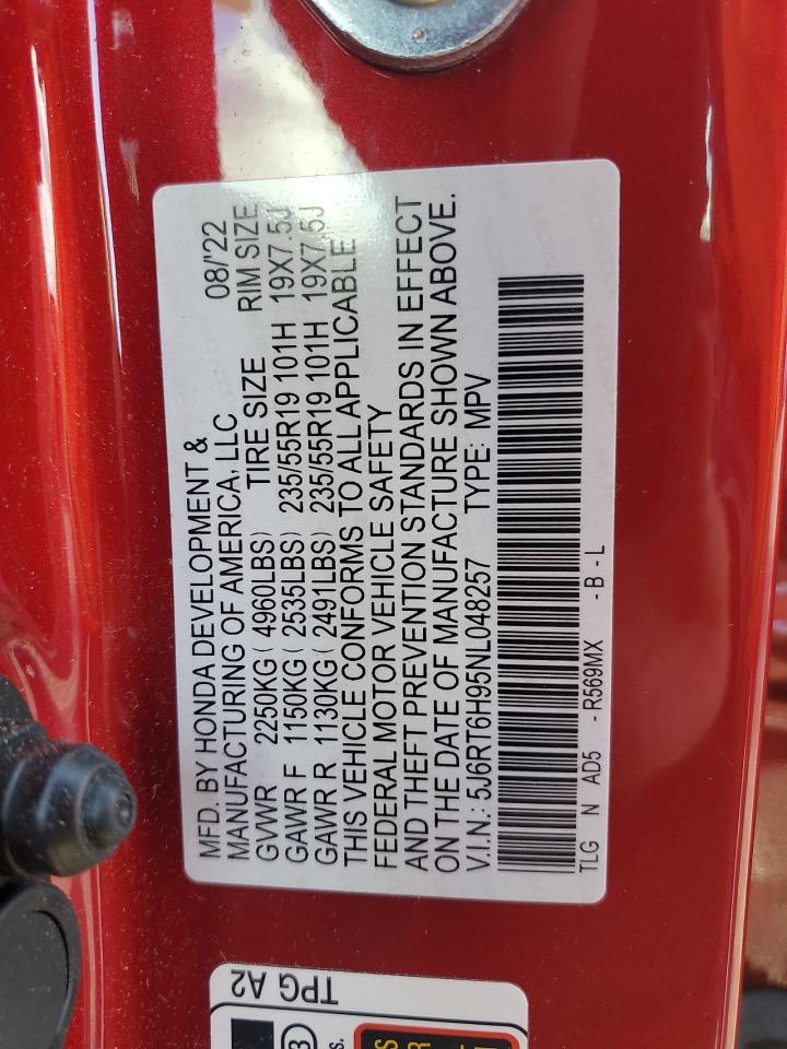 2022 Honda Cr-V Touring VIN: 5J6RT6H95NL048257 Lot: 82744535