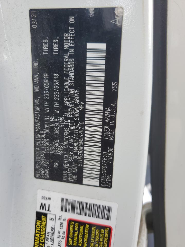 2021 Toyota Highlander Xle VIN: 5TDGZRAH9MS526210 Lot: 85514525