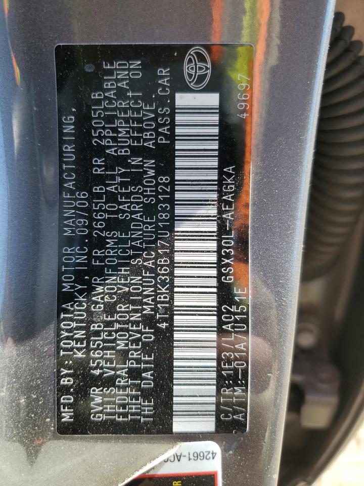 2007 Toyota Avalon Xl VIN: 4T1BK36B17U183128 Lot: 84988785