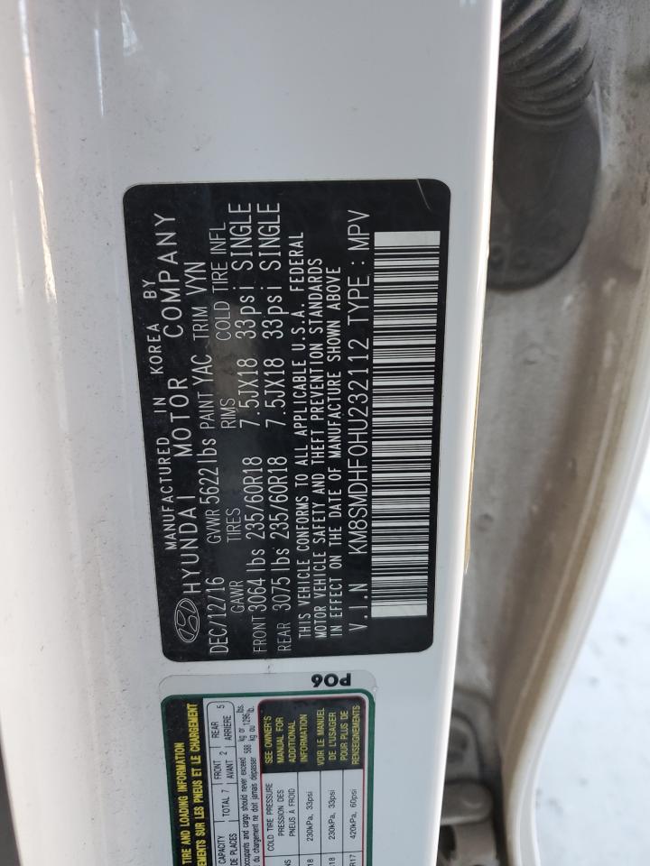 2017 Hyundai Santa Fe Se VIN: KM8SMDHF0HU232112 Lot: 90606685