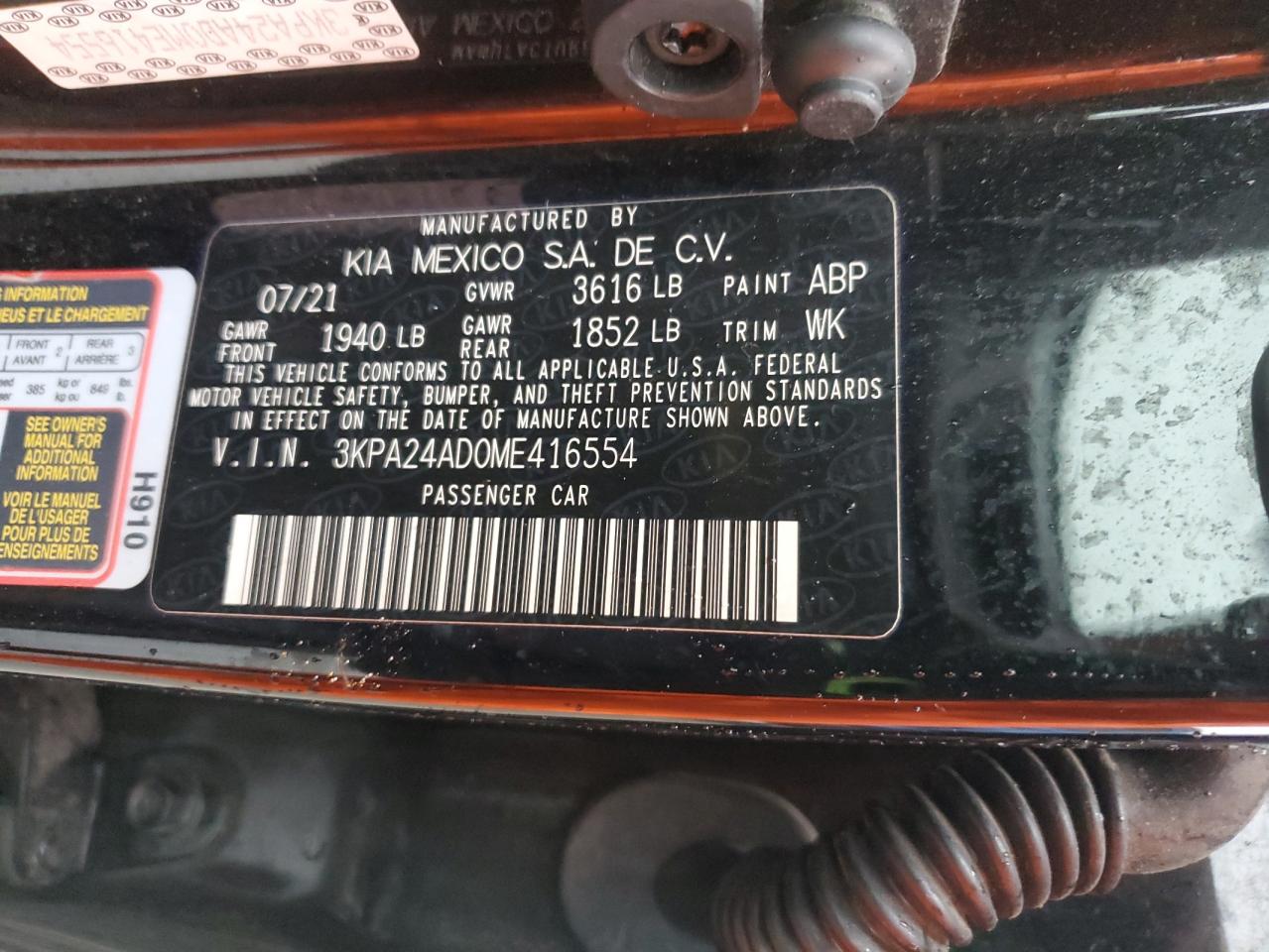 2021 Kia Rio Lx VIN: 3KPA24AD0ME416554 Lot: 90592865