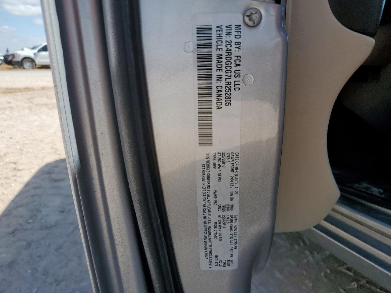 2020 Dodge Grand Caravan Sxt VIN: 2C4RDGCG7LR252805 Lot: 86545425