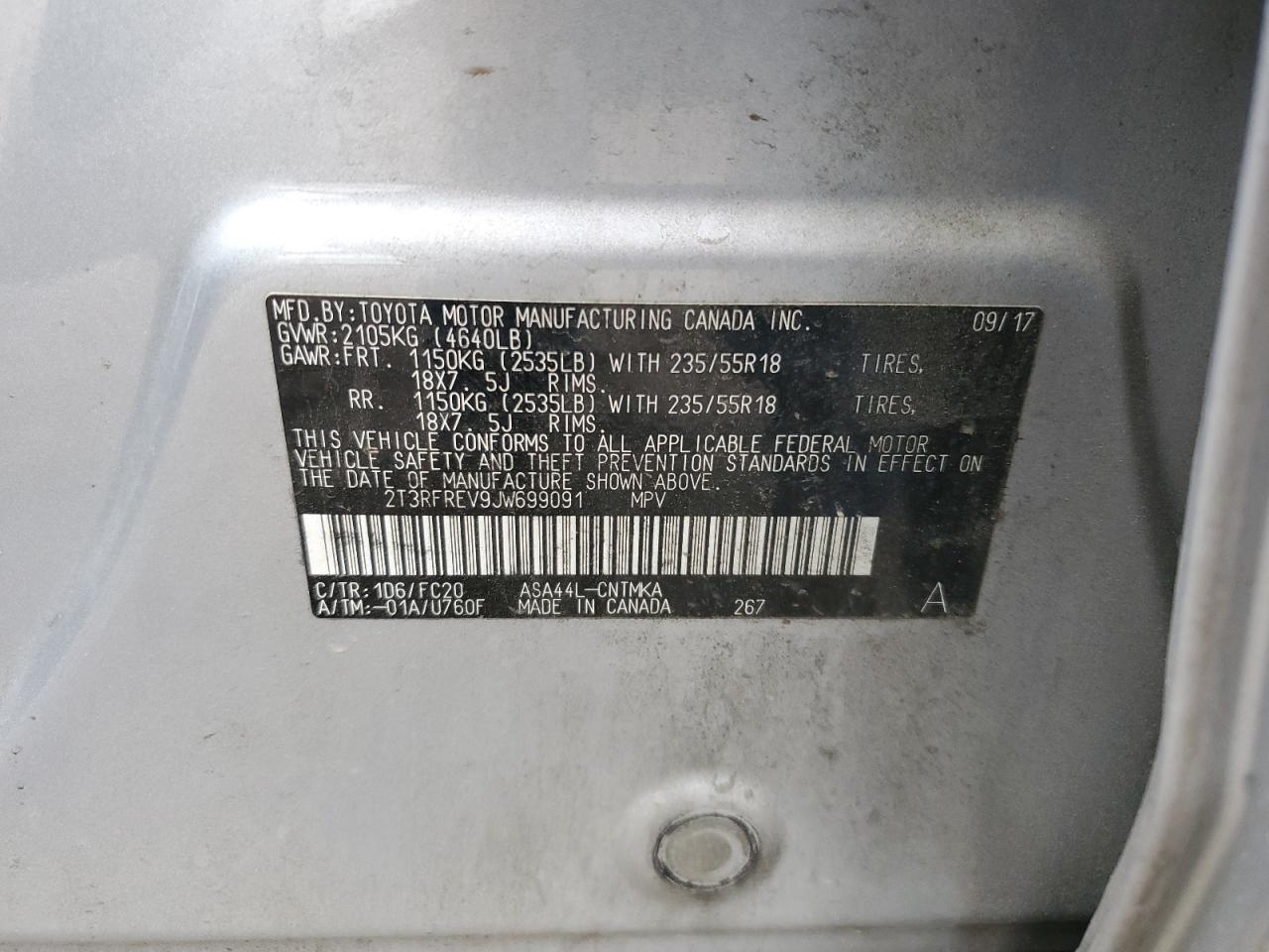 2018 Toyota Rav4 Adventure VIN: 2T3RFREV9JW699091 Lot: 86338005