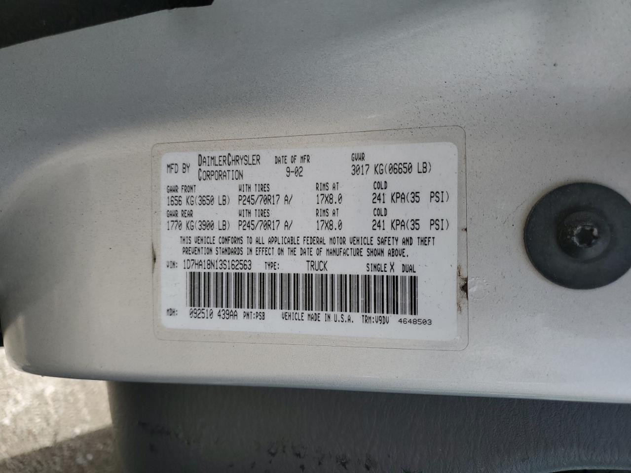 2005 Dodge Ram 1500 St VIN: 1D7HA18N13S162563 Lot: 85366165