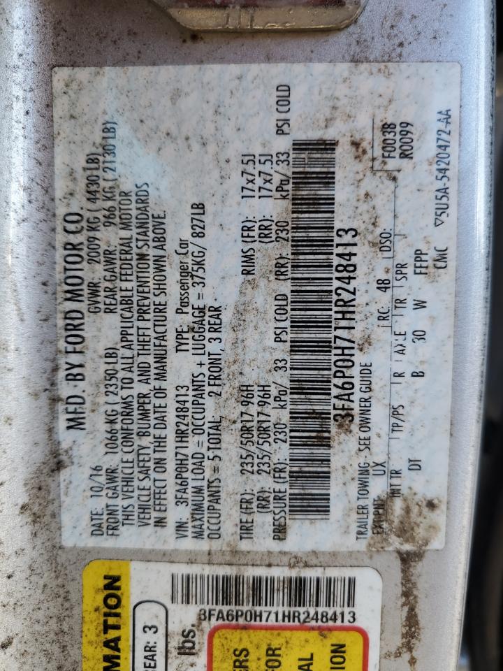 2017 Ford Fusion Se VIN: 3FA6P0H71HR248413 Lot: 90285255