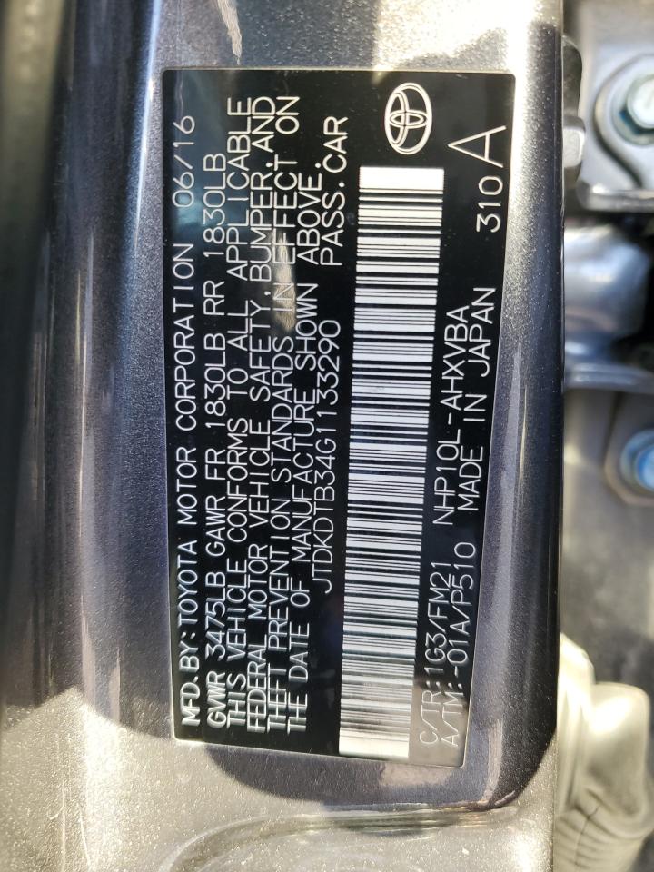 2016 Toyota Prius C VIN: JTDKDTB34G1133290 Lot: 85004315