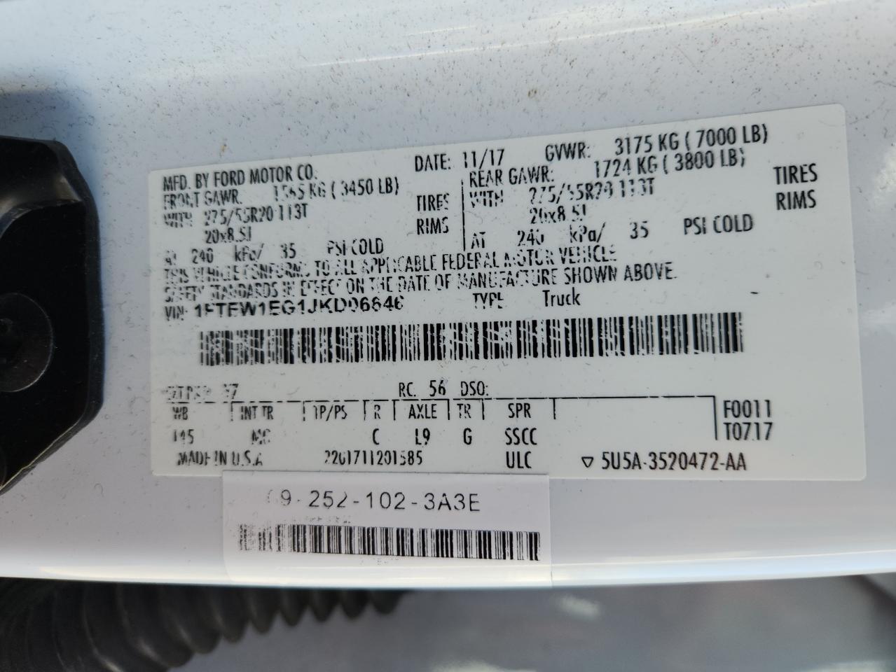 2018 Ford F150 Supercrew VIN: 1FTEW1EG1JKD06646 Lot: 82487695