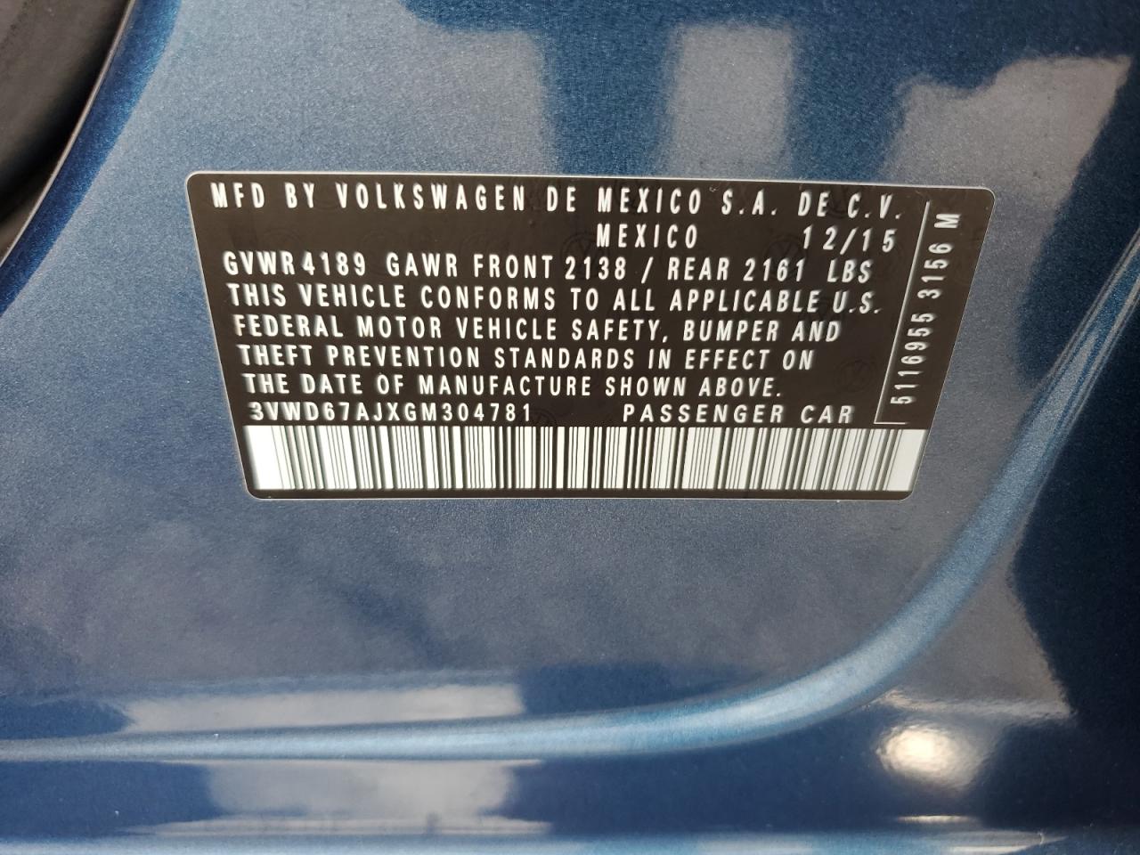 2016 Volkswagen Jetta Se VIN: 3VWD67AJXGM304781 Lot: 85743215