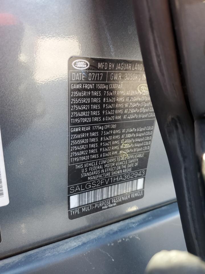 2017 Land Rover Range Rover Hse VIN: SALGS2FV1HA362943 Lot: 89576135