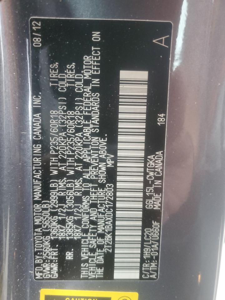 2013 Lexus Rx 350 Base VIN: 2T2BK1BAXDC172803 Lot: 87451915