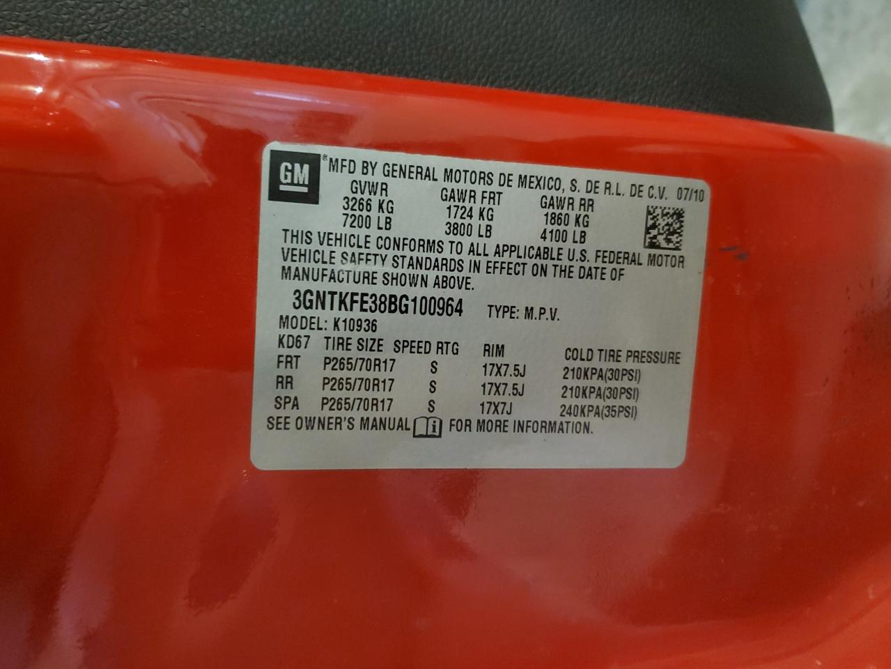 2011 Chevrolet Avalanche Lt VIN: 3GNTKFE38BG100964 Lot: 85539255