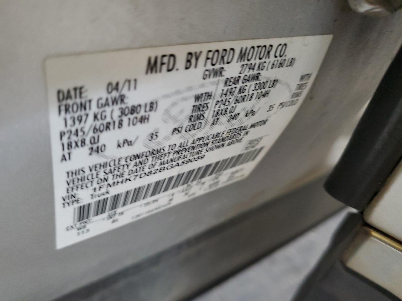 2011 Ford Explorer Xlt VIN: 1FMHK7D82BGA59059 Lot: 82331365