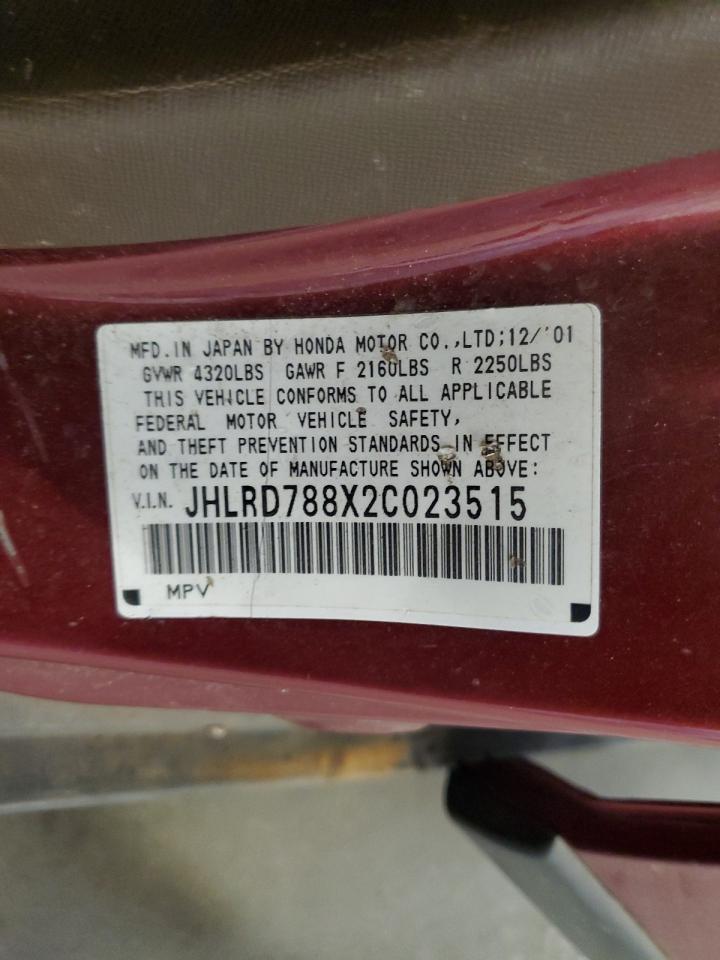 2002 Honda Cr-V Ex VIN: JHLRD788X2C023515 Lot: 89710235