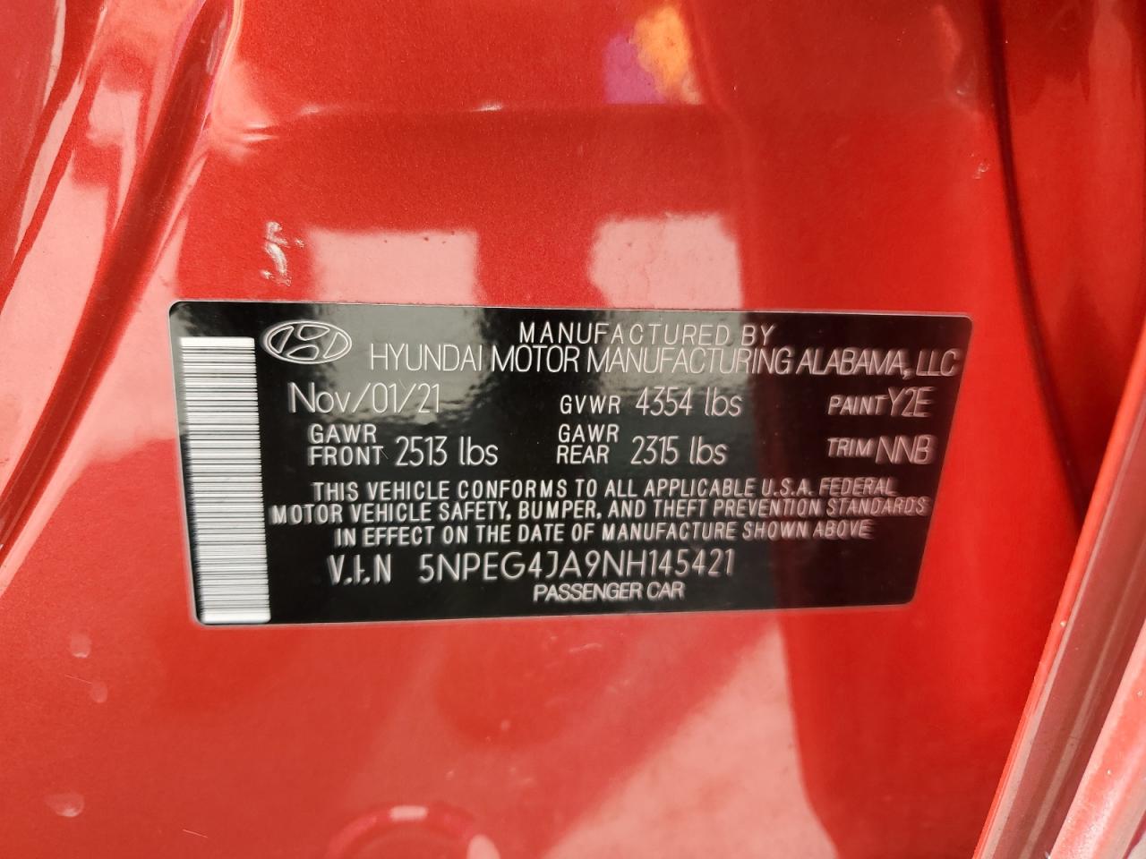 2022 Hyundai Sonata Se VIN: 5NPEG4JA9NH145421 Lot: 82001105