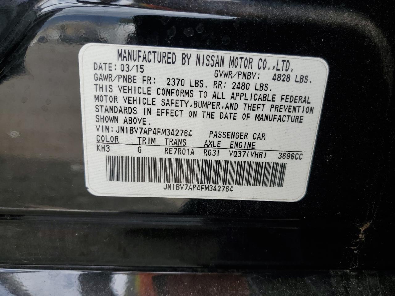 2015 Infiniti Q50 Base VIN: JN1BV7AP4FM342764 Lot: 81707435