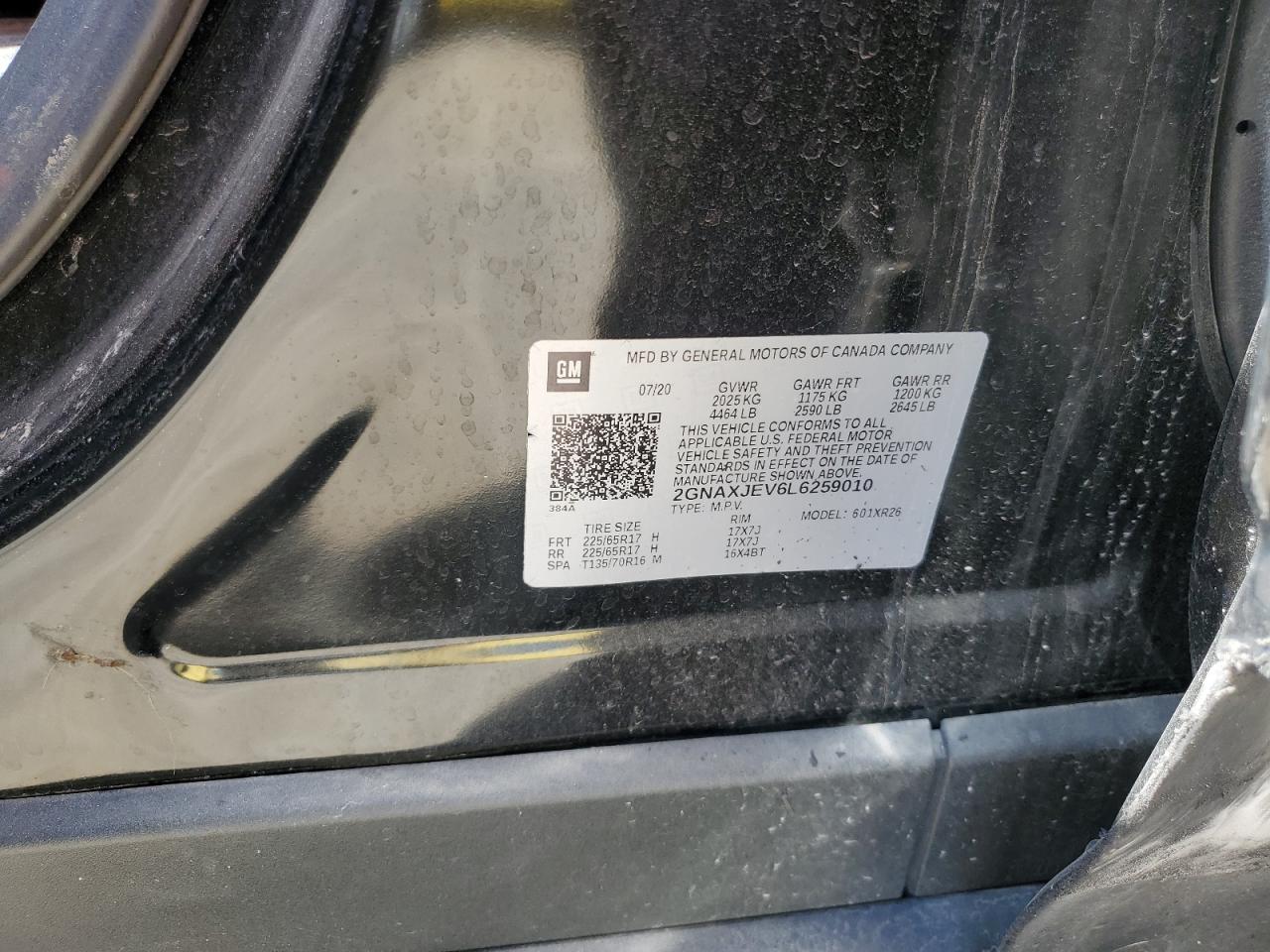 2020 Chevrolet Equinox Lt VIN: 2GNAXJEV6L6259010 Lot: 81879145