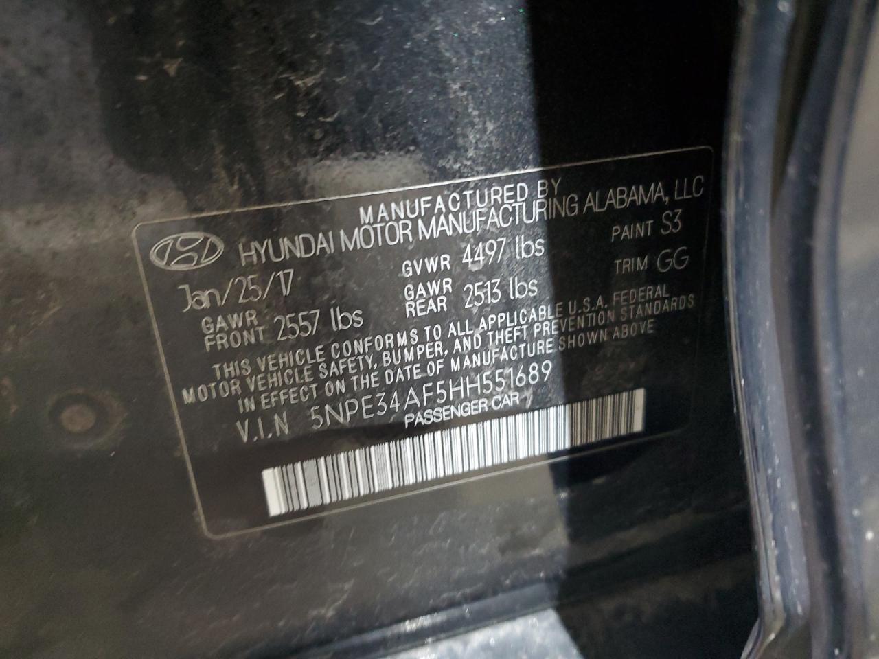 2017 Hyundai Sonata Sport VIN: 5NPE34AF5HH551689 Lot: 86115805