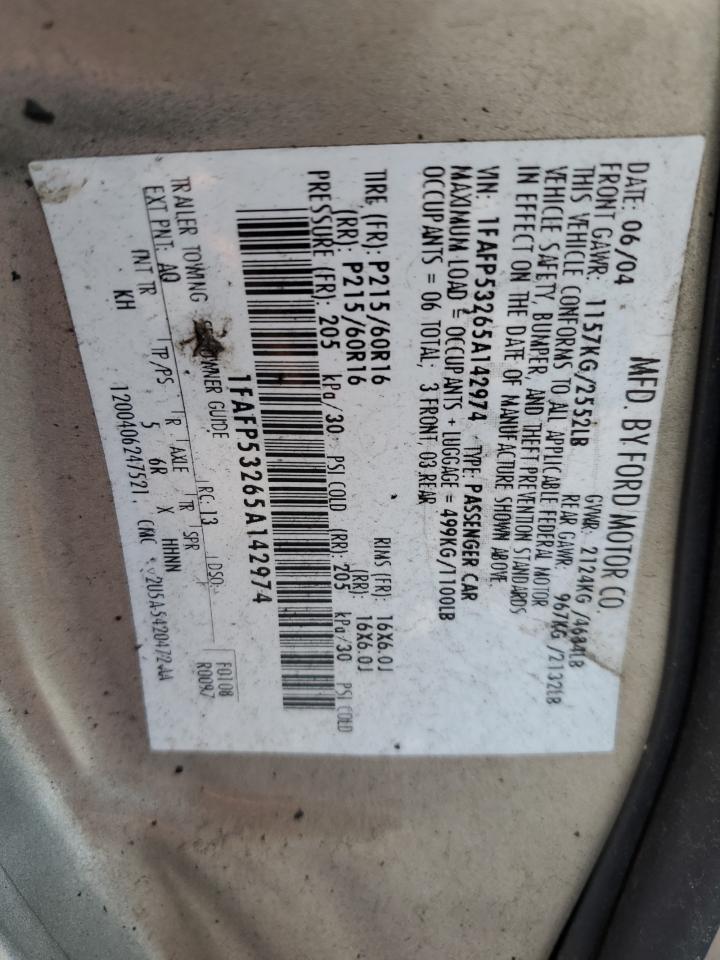 2005 Ford Taurus Se VIN: 1FAFP53265A142974 Lot: 82343745