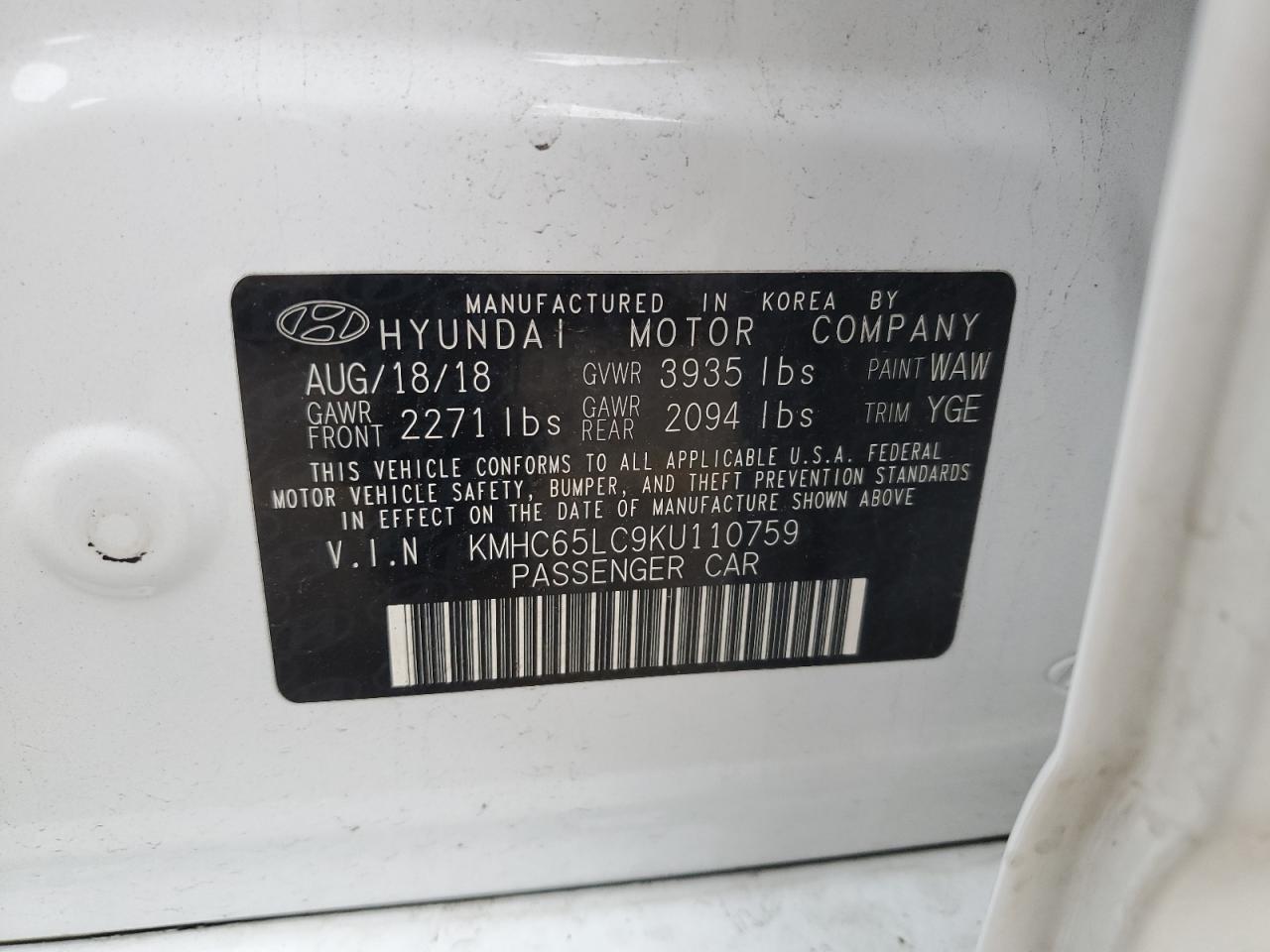 2019 Hyundai Ioniq Blue VIN: KMHC65LC9KU110759 Lot: 85563885