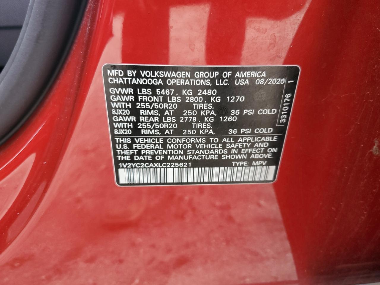 2020 Volkswagen Atlas Cross Sport Se VIN: 1V2YC2CAXLC225621 Lot: 85333115