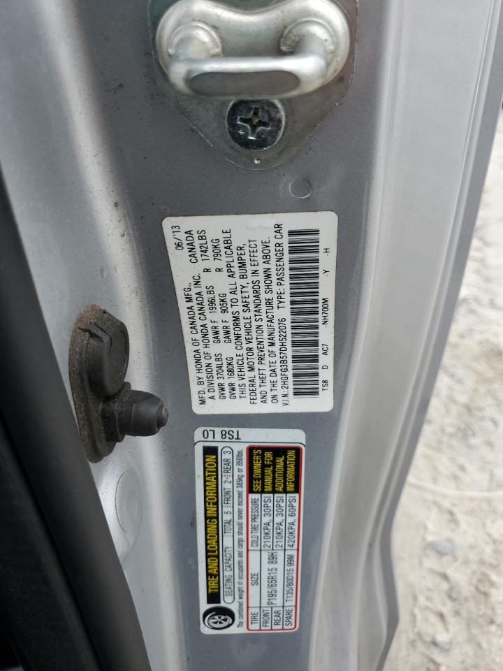 2013 Honda Civic Lx VIN: 2HGFG3B57DH522076 Lot: 82287845