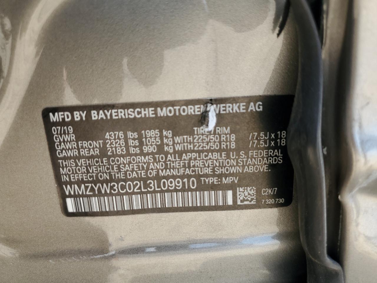 2020 Mini Cooper Countryman VIN: WMZYW3C02L3L09910 Lot: 89565545