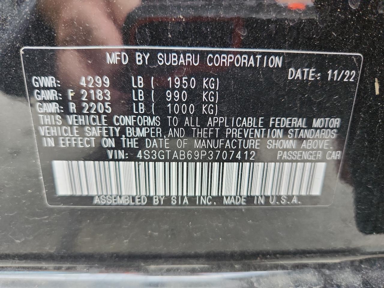 2023 Subaru Impreza VIN: 4S3GTAB69P3707412 Lot: 83855205