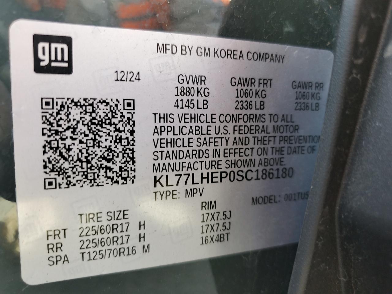 2025 Chevrolet Trax 1Lt VIN: KL77LHEP0SC186180 Lot: 86145895