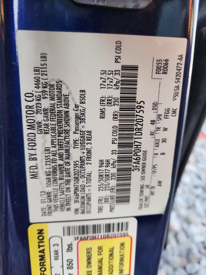 2013 Ford Fusion Se VIN: 3FA6P0H71DR207595 Lot: 90854685