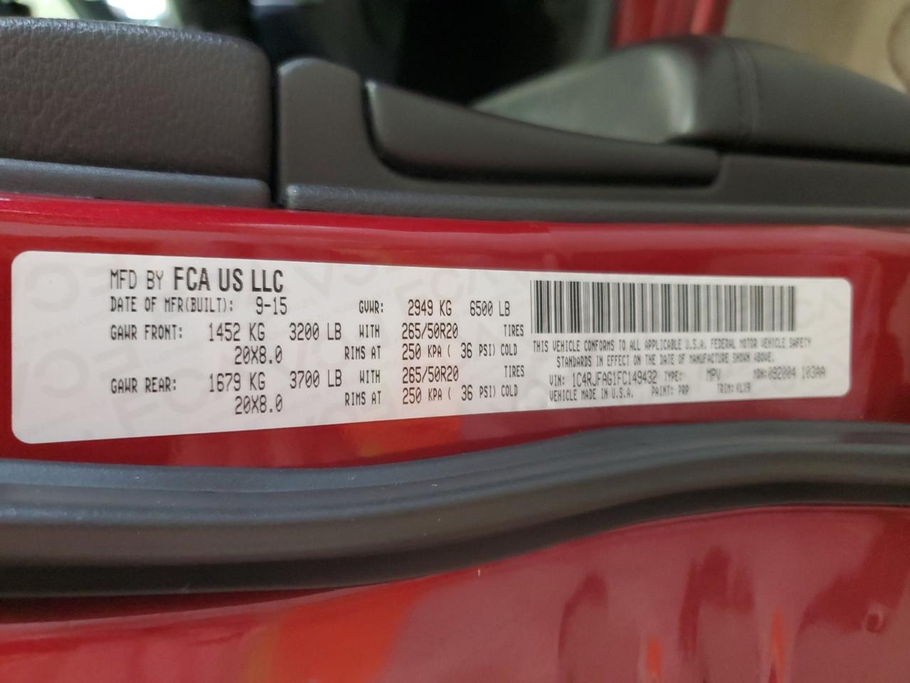 2015 Jeep Grand Cherokee Laredo VIN: 1C4RJFAG1FC149432 Lot: 85518915