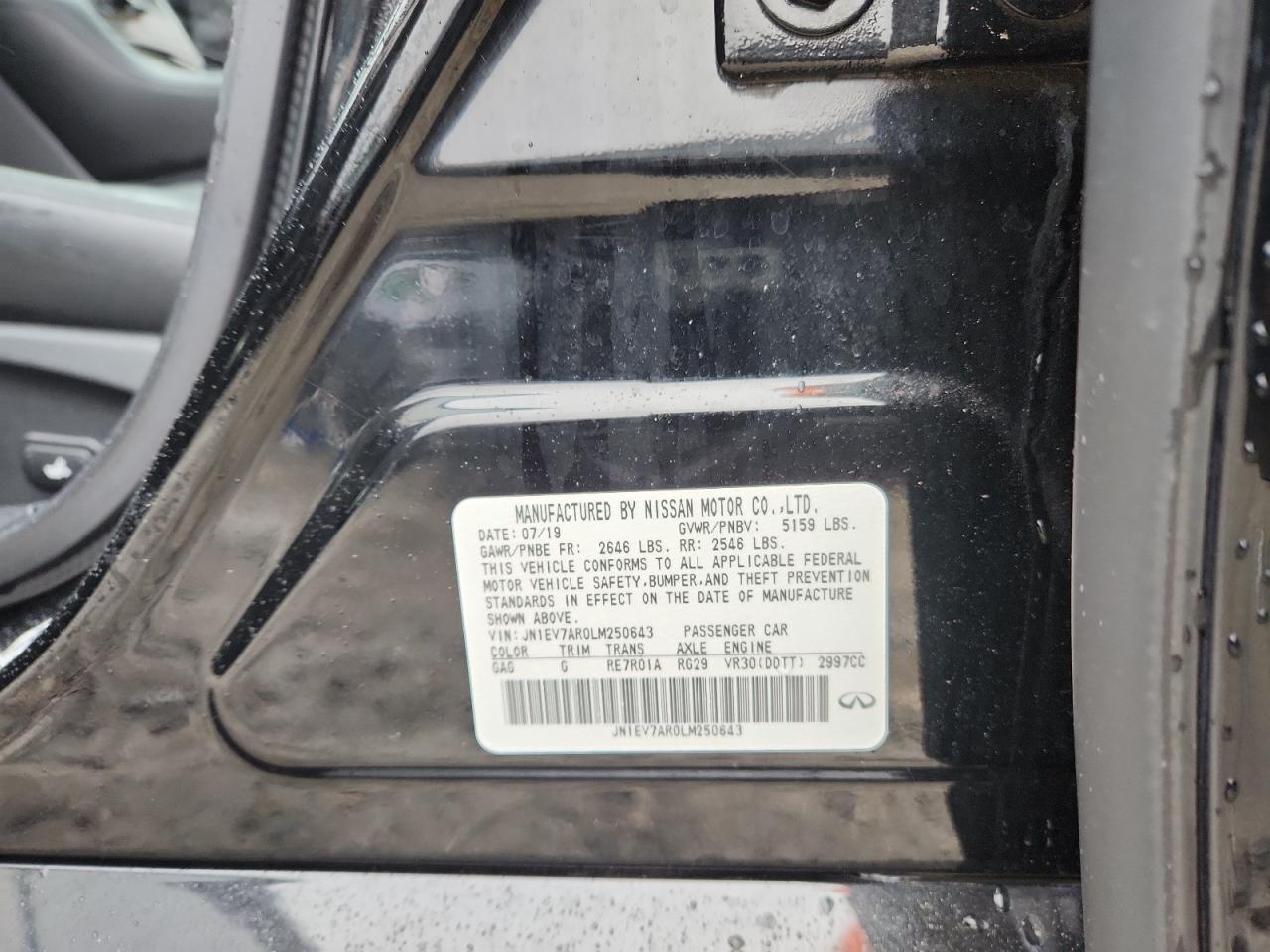 2020 Infiniti Q50 Pure VIN: JN1EV7AR0LM250643 Lot: 90409605