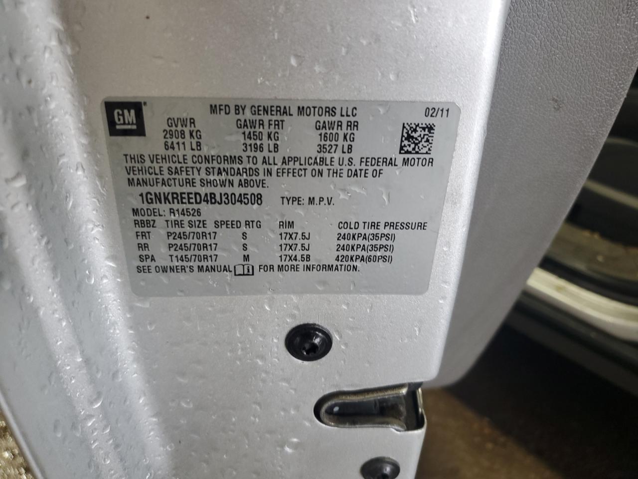 2011 Chevrolet Traverse Ls VIN: 1GNKREED4BJ304508 Lot: 84883385