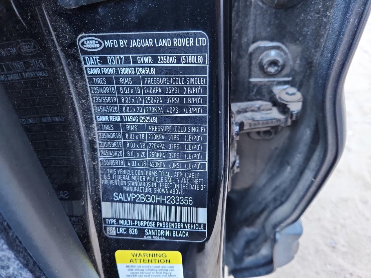 2017 Land Rover Range Rover Evoque Se VIN: SALVP2BG0HH233356 Lot: 87382735