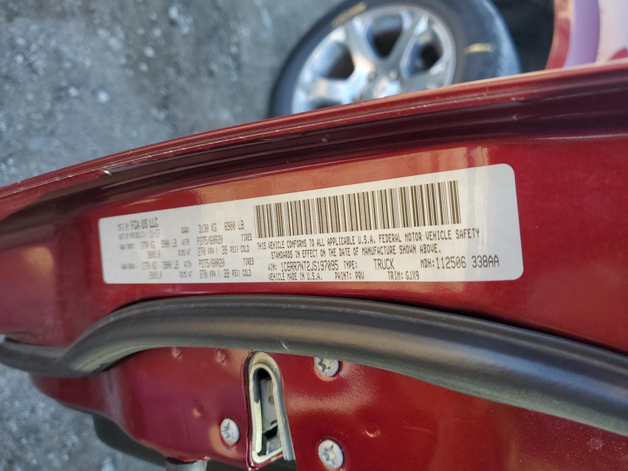 2018 Ram 1500 Laramie VIN: 1C6RR7NT2JS197095 Lot: 86638465