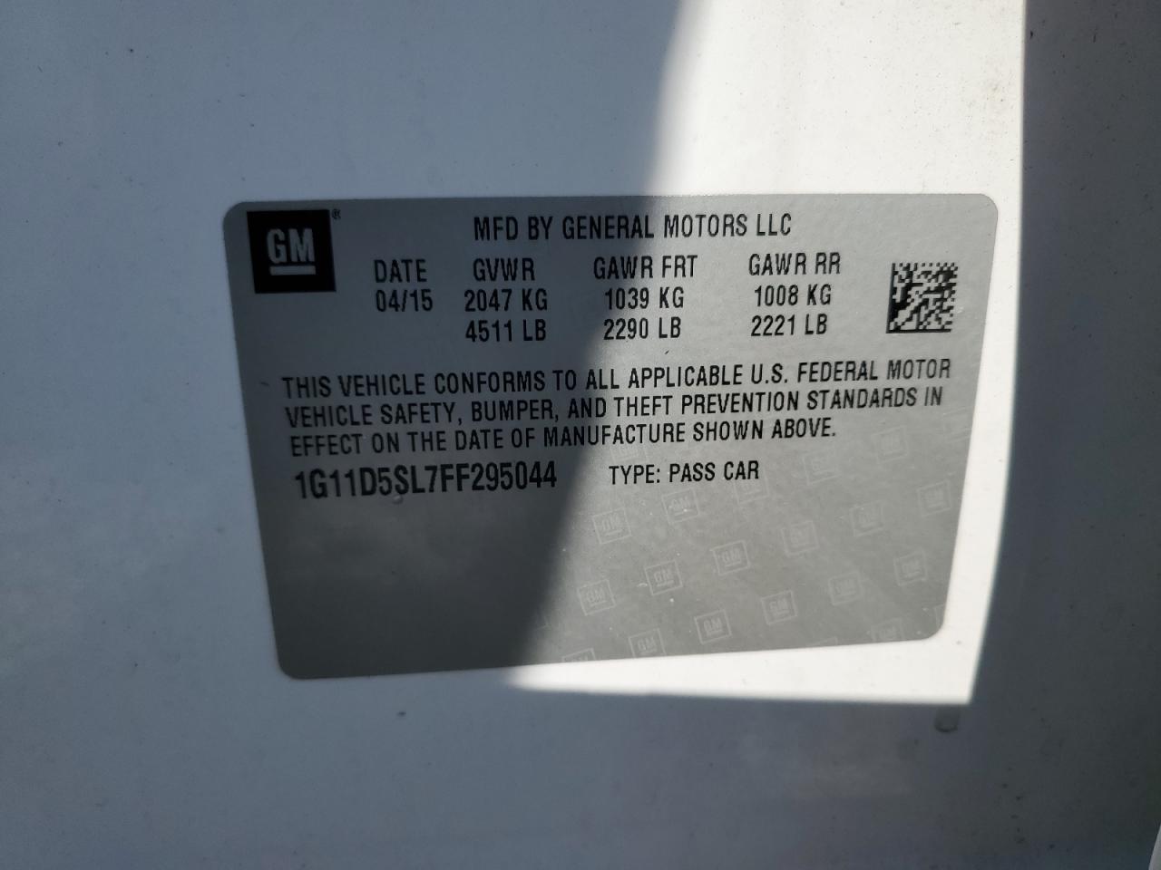 2015 Chevrolet Malibu 2Lt VIN: 1G11D5SL7FF295044 Lot: 85177055