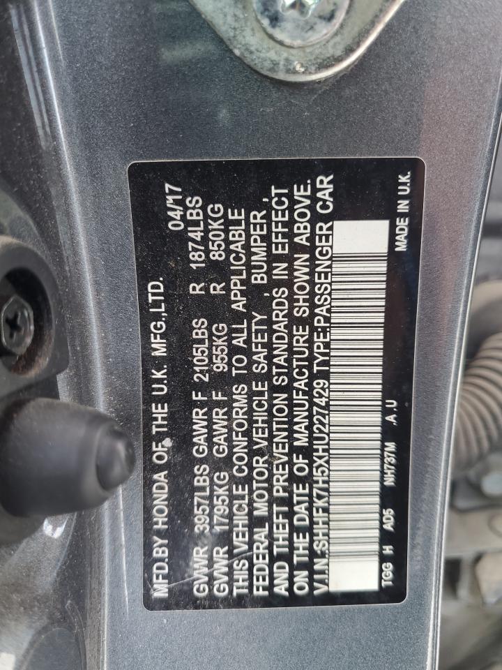 2017 Honda Civic Ex VIN: SHHFK7H5XHU227429 Lot: 82349715