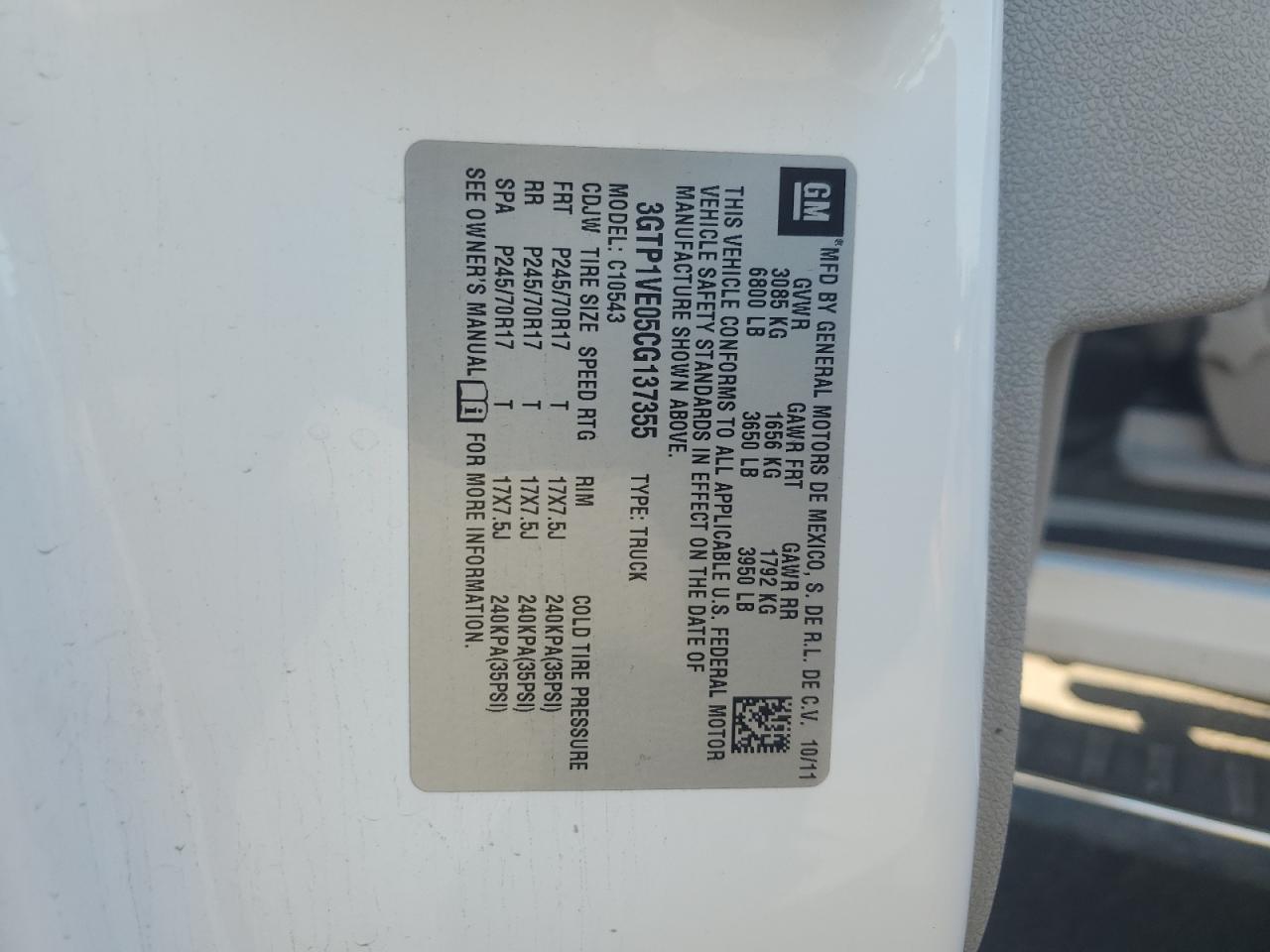 2012 GMC Sierra C1500 Sle VIN: 3GTP1VE05CG137355 Lot: 90698515