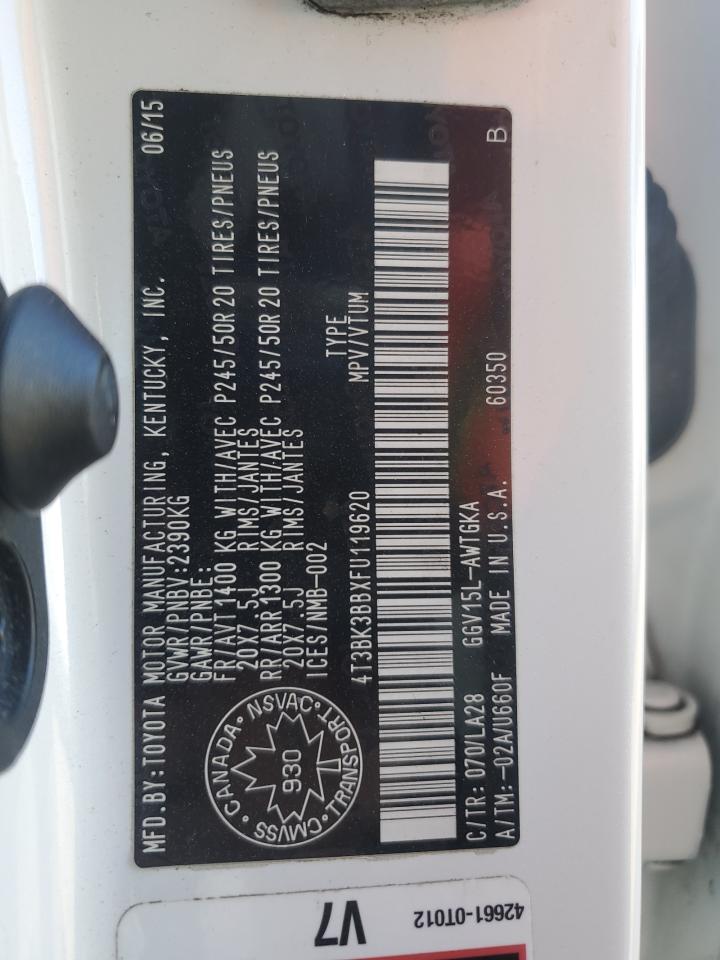 2015 Toyota Venza Le VIN: 4T3BK3BBXFU119620 Lot: 87422425