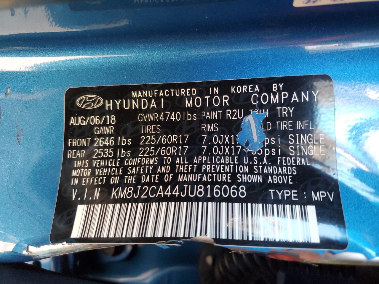 2018 Hyundai Tucson Se VIN: KM8J2CA44JU816068 Lot: 82403515