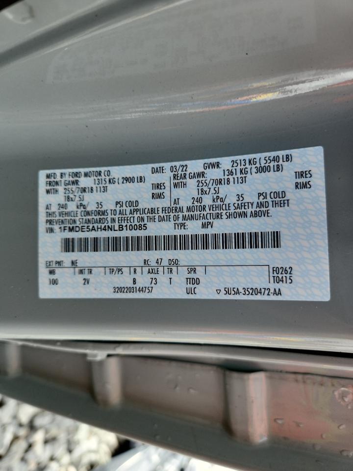 2022 Ford Bronco Base VIN: 1FMDE5AH4NLB10085 Lot: 85553485