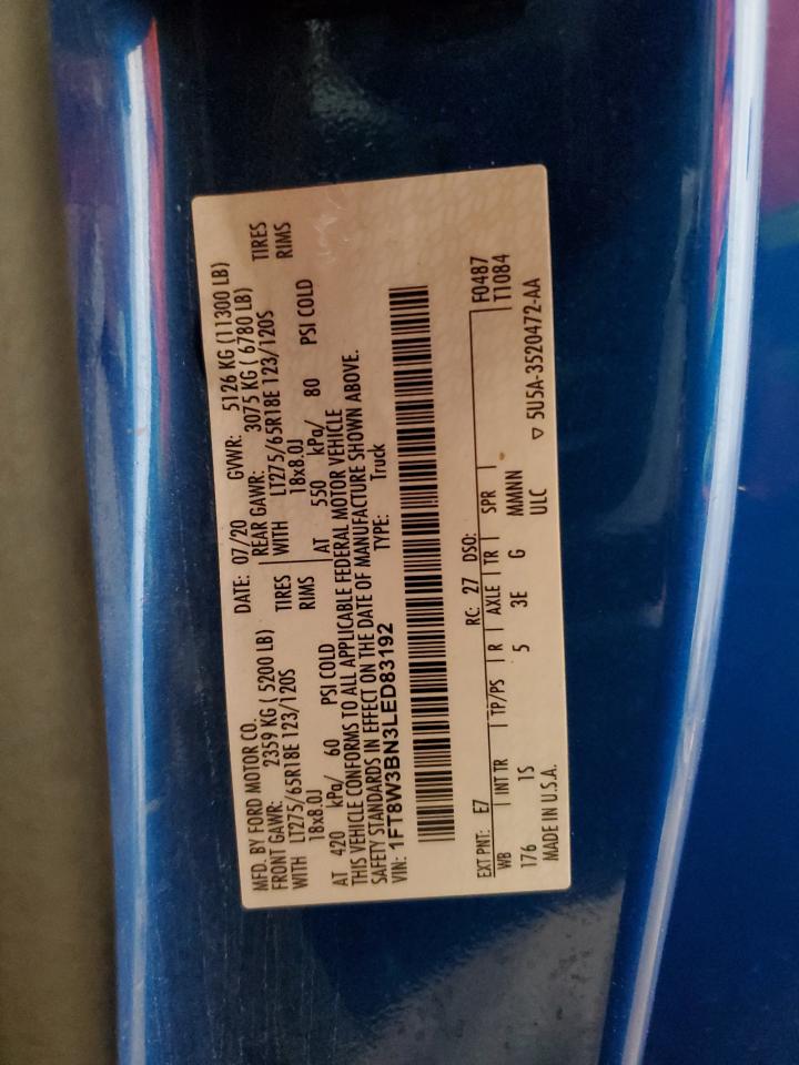 2020 Ford F350 Super Duty VIN: 1FT8W3BN3LED83192 Lot: 90483315