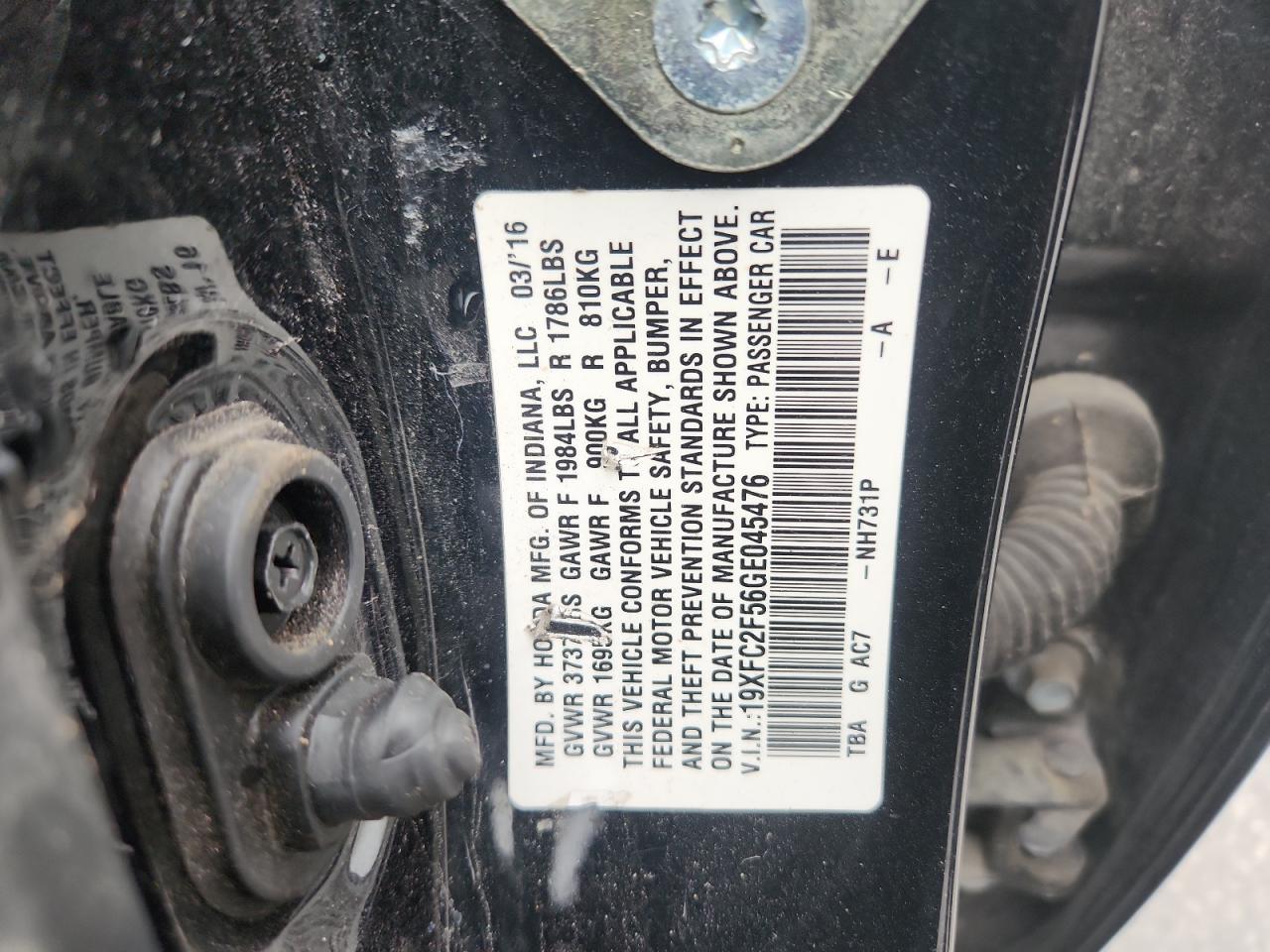 2016 Honda Civic Lx VIN: 19XFC2F56GE045476 Lot: 85641635