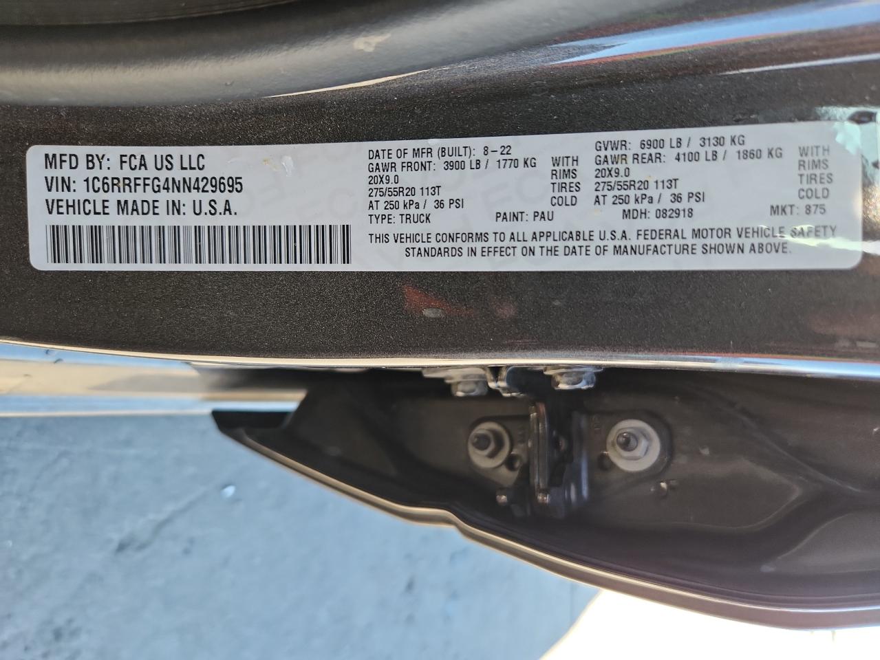 2022 Ram 1500 Big Horn/Lone Star VIN: 1C6RRFFG4NN429695 Lot: 90132935