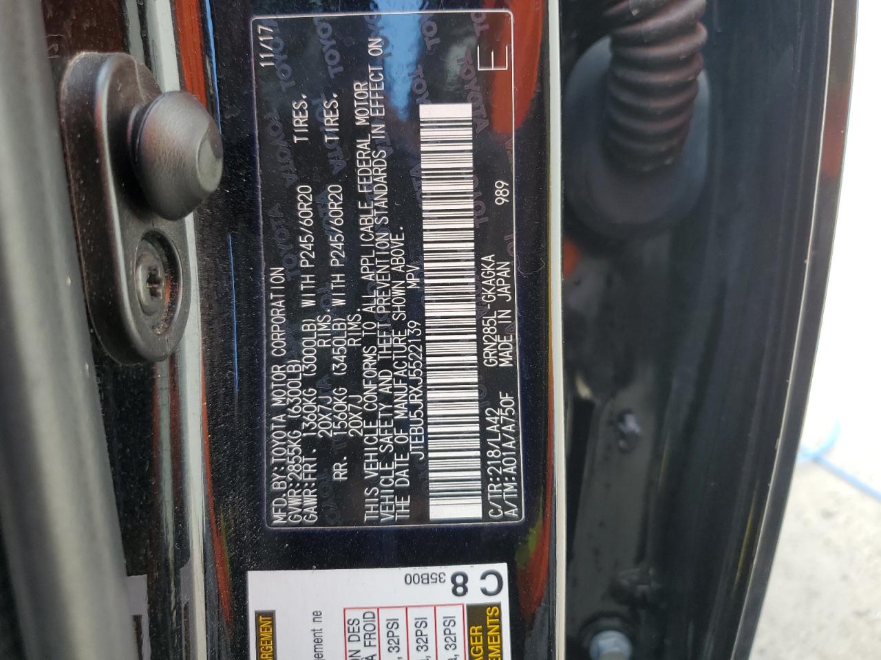 2018 Toyota 4Runner Sr5/Sr5 Premium VIN: JTEBU5JRXJ5522139 Lot: 84761585