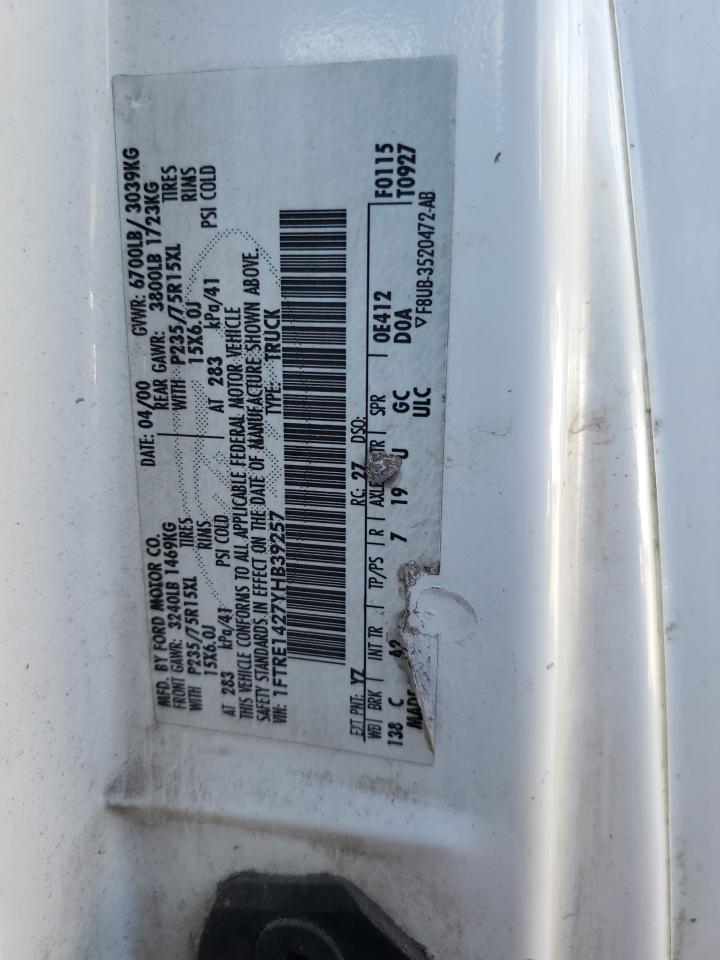 2000 Ford Econoline E150 Van VIN: 1FTRE1427YHB39257 Lot: 85663285