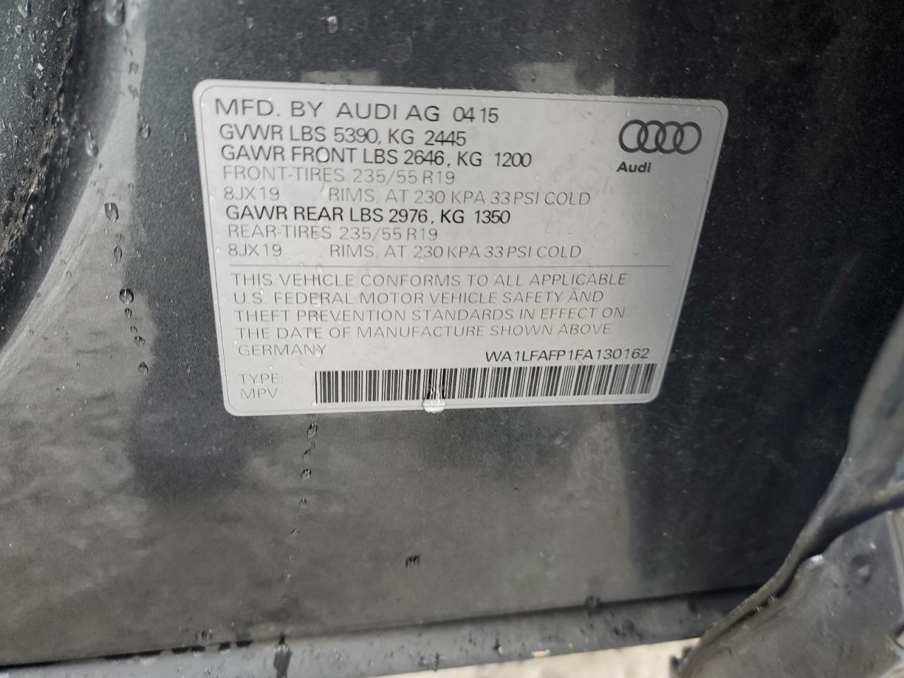 2015 Audi Q5 Premium Plus VIN: WA1LFAFP1FA130162 Lot: 82749165