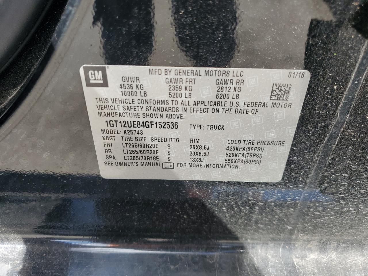 2016 GMC Sierra K2500 Denali VIN: 1GT12UE84GF152536 Lot: 82227775