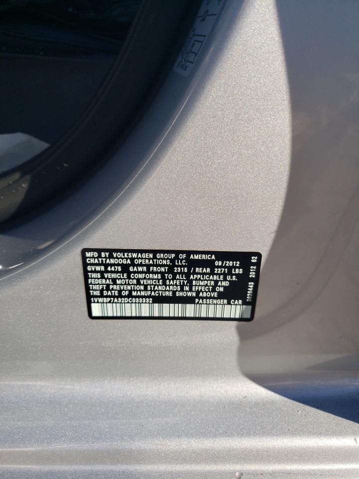 2013 Volkswagen Passat Se VIN: 1VWBP7A32DC033332 Lot: 86114685